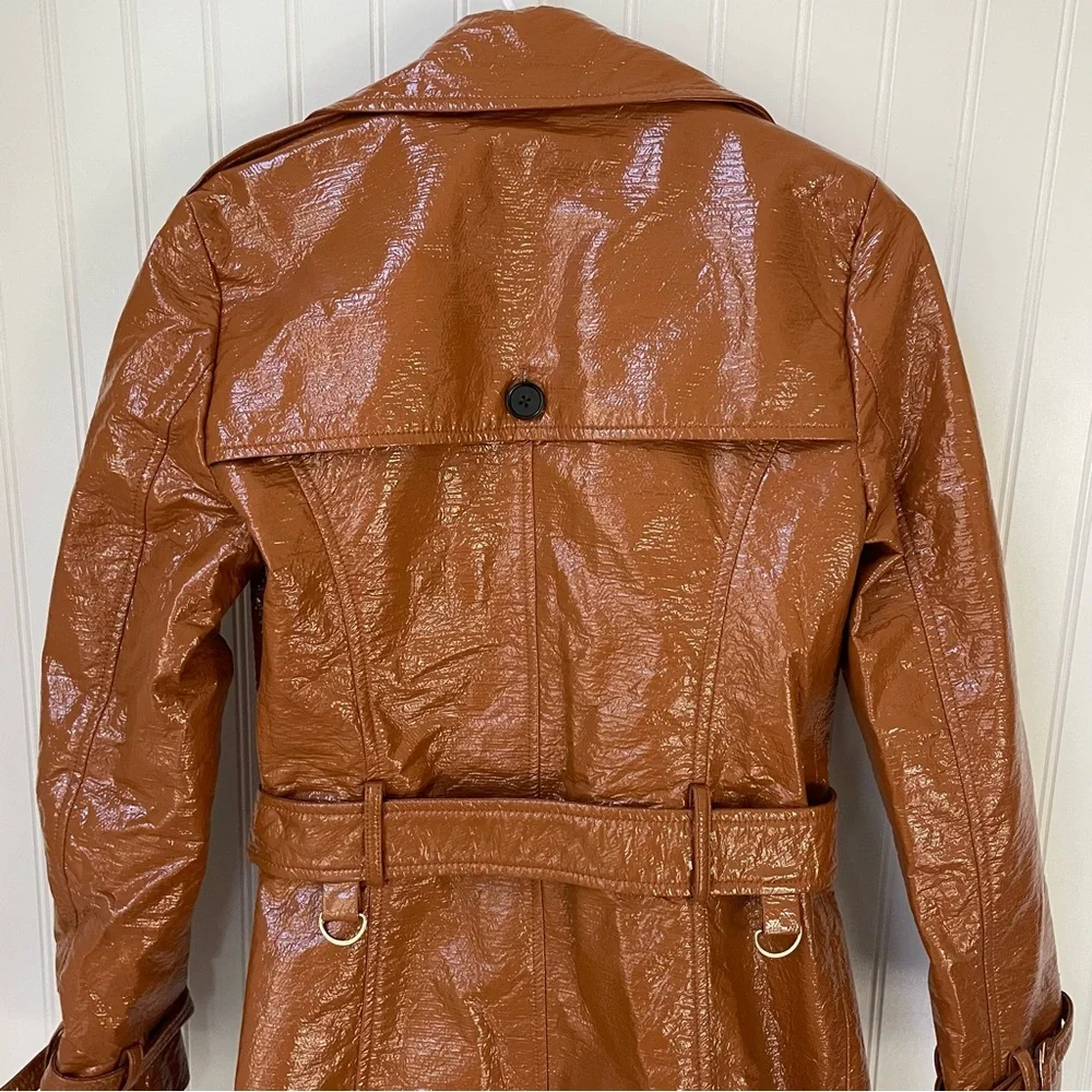 Veronica Beard Finnick Dickey Trench Coat Faux Leather Brown Size 4